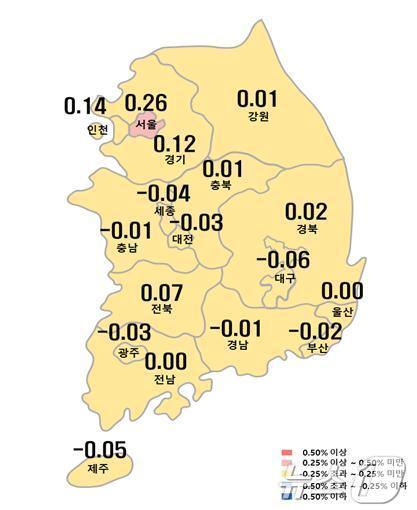 본문 이미지 - 시도별 아파트 매매가격지수 변동률.(한국부동산원 제공)/뉴스1 