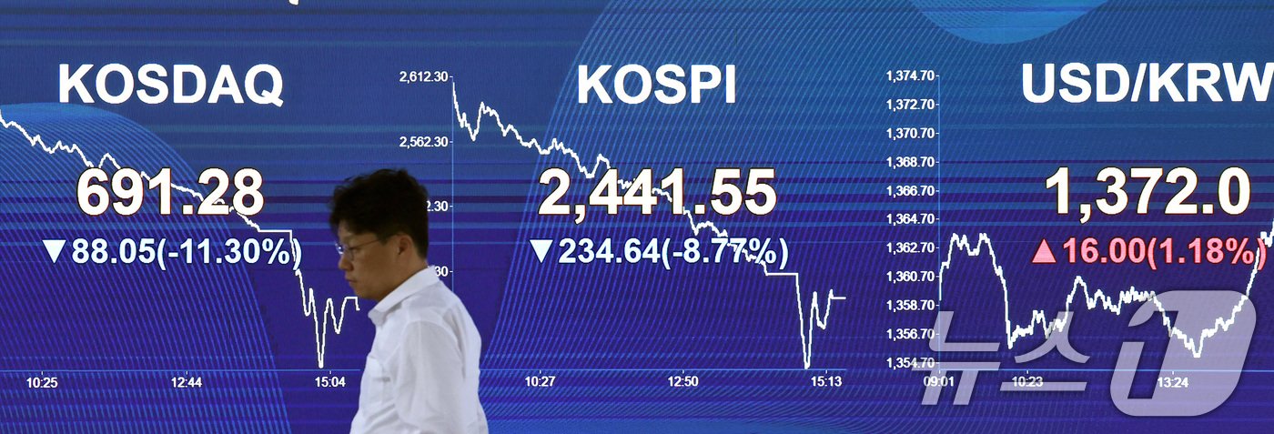 서울 여의도 KB국민은행 스마트딜링룸 전광판./뉴스1 ⓒ News1