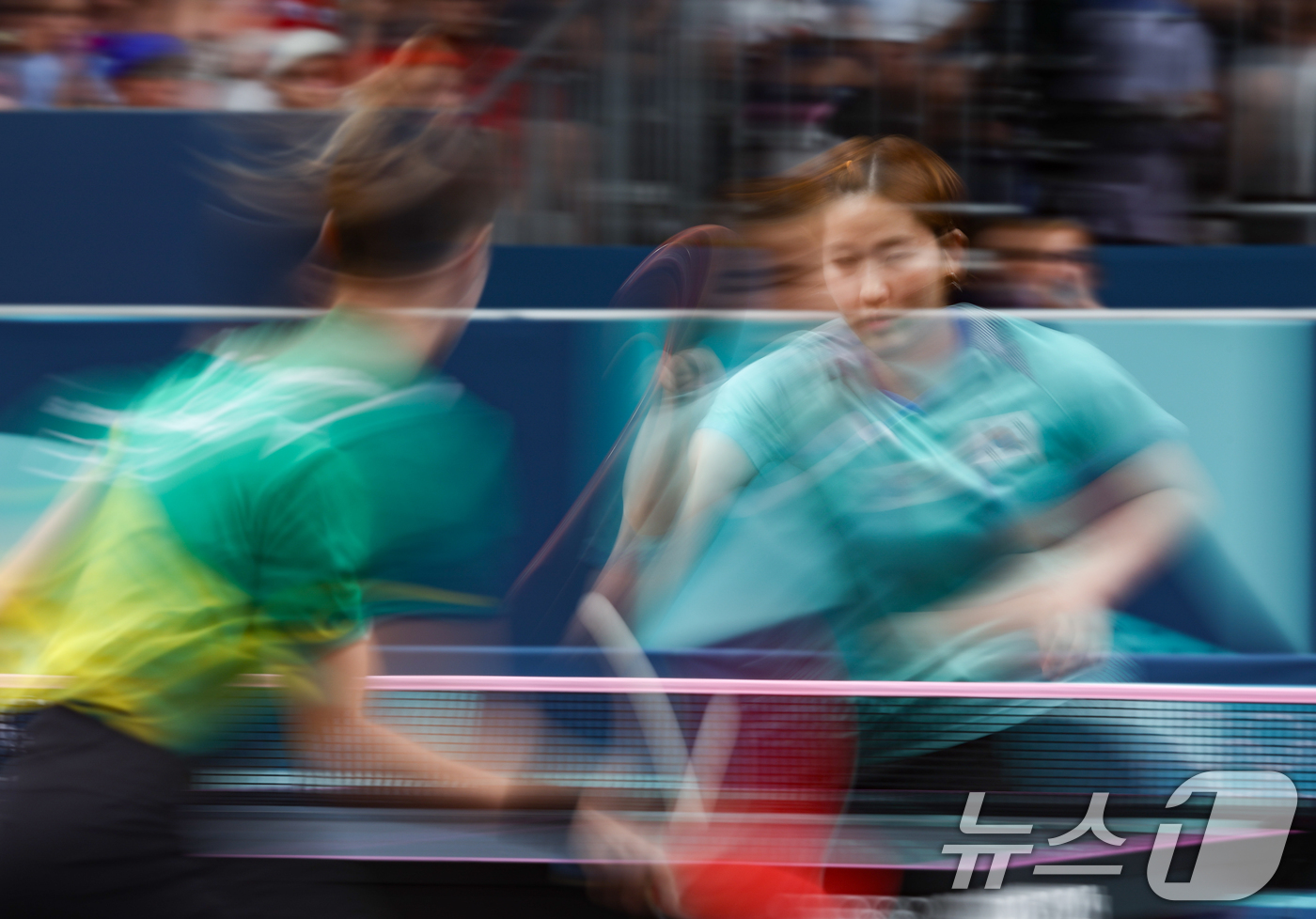 (파리(프랑스)=뉴스1) 박정호 기자 = 대한민국 탁구 대표팀 이은혜 선수가 6일 오전(한국시간) 프랑스 파리 사우스 파리 아레나 4에서 열린 '2024 파리올림픽' 탁구 여자 단 …