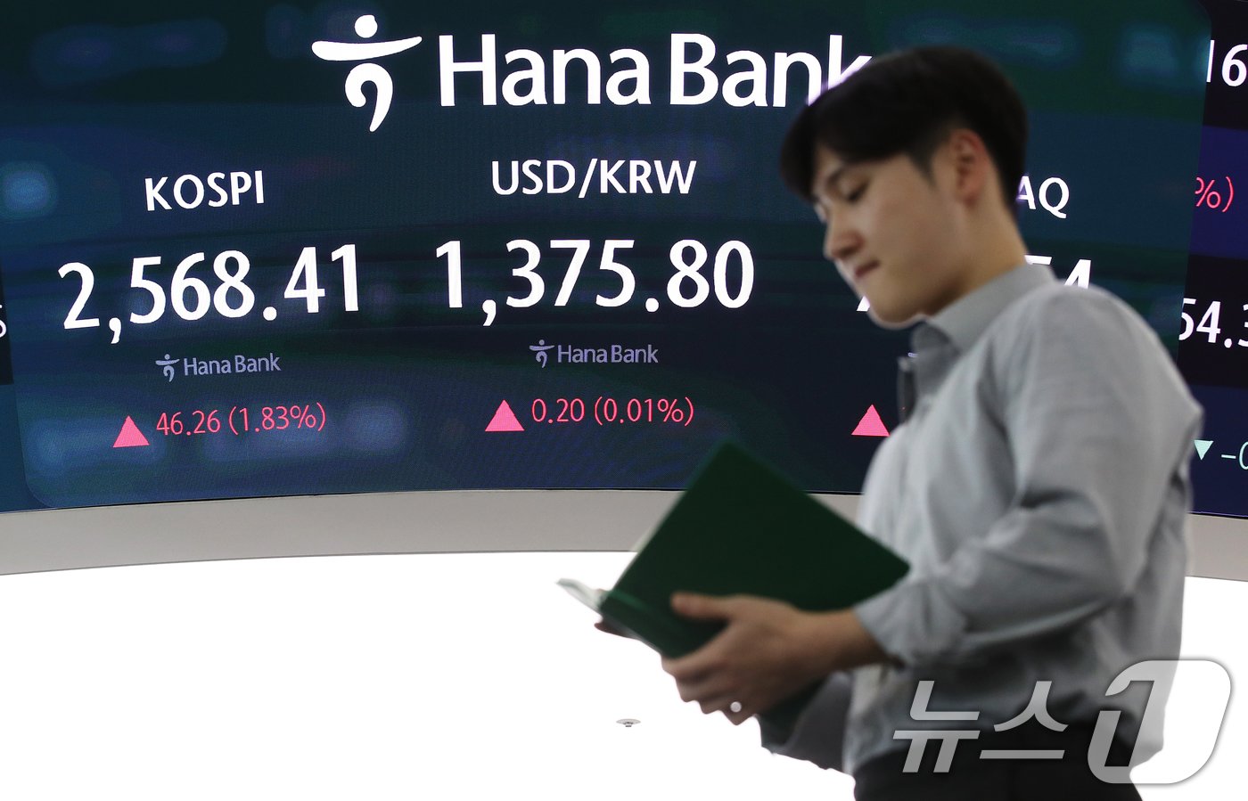 본문 이미지 - 서울 중구 하나은행 본점 딜링룸 전광판./뉴스1 ⓒ News1