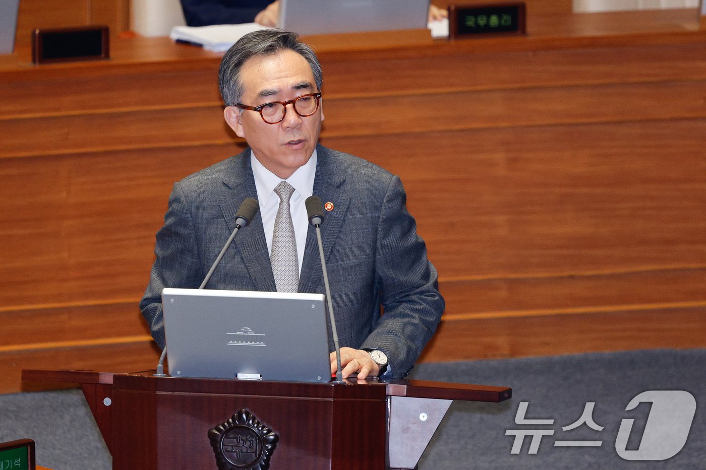 본문 이미지 - 조태열 외교부 장관이 10일 오후 서울 여의도 국회 본회의장에서 윤상현 국민의힘 의원의 외교·통일·안보 분야 대정부질문에 답하고 있다. 2024.9.10/뉴스1 ⓒ News1 안은나 기자