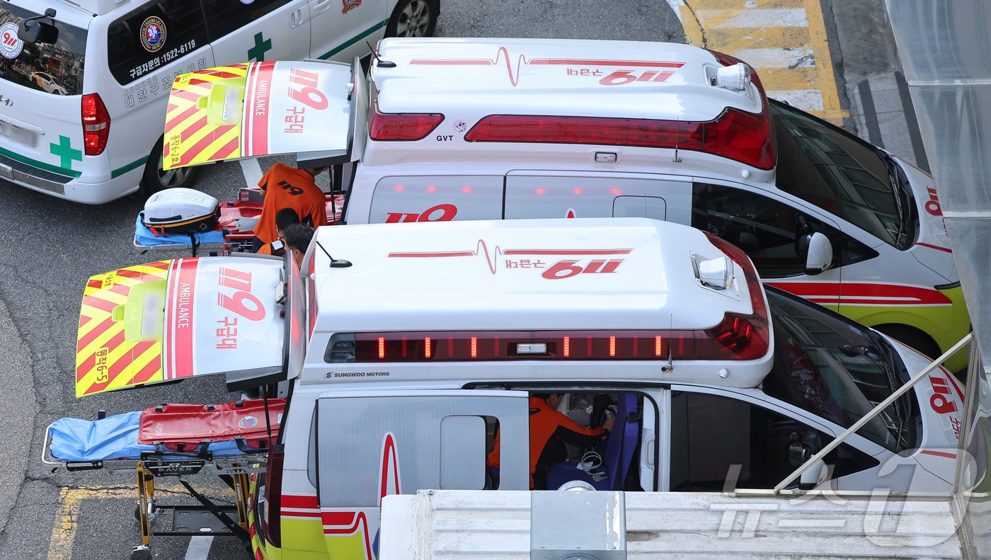 본문 이미지 - 11일 서울 시내 한 대형병원 응급실에서 응급대원이 환자 이송을 준비하고 있다. 2024.9.11/뉴스1 ⓒ News1 김도우 기자