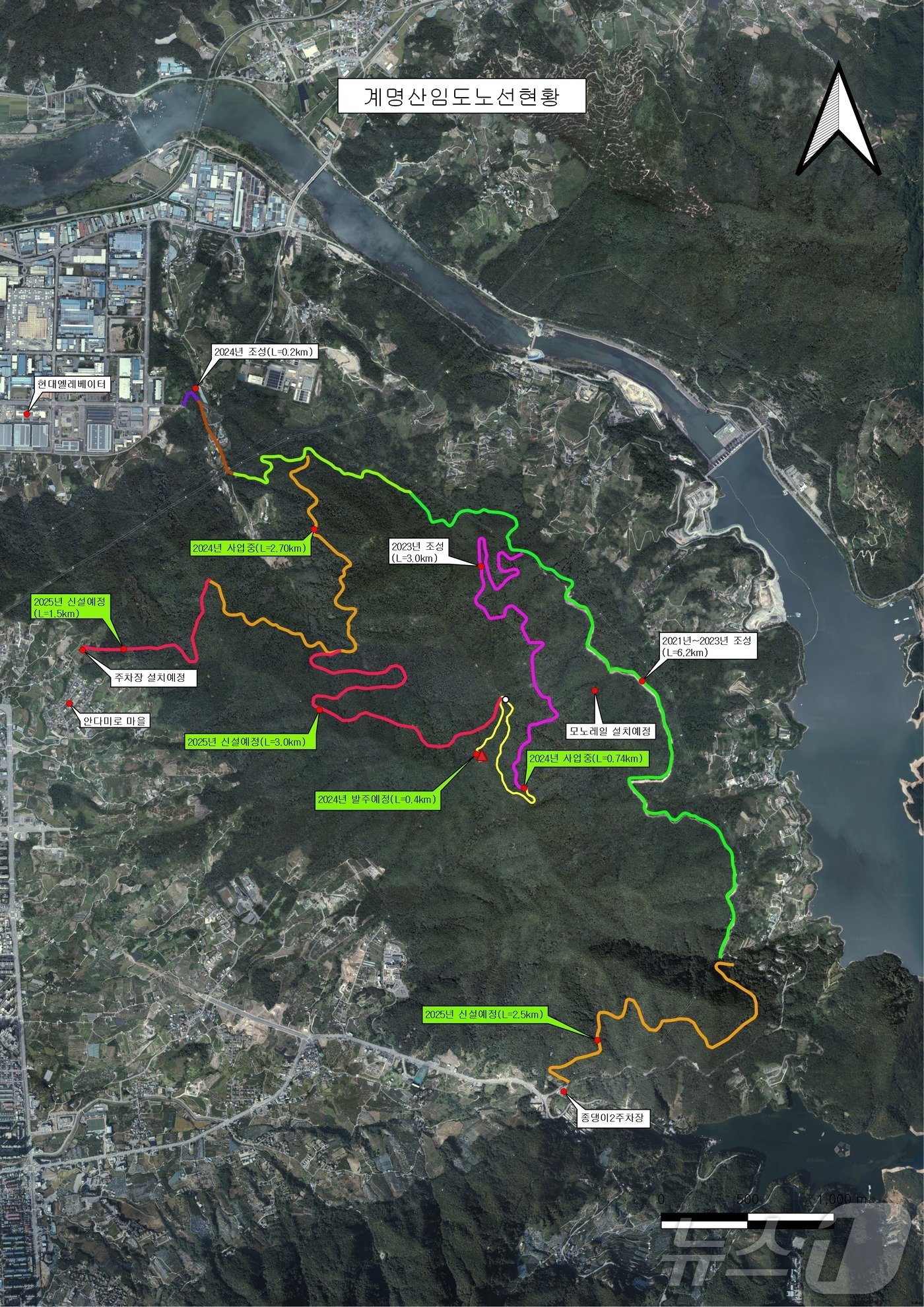 본문 이미지 -  계명산임도 노선도.(충주시 제공)/뉴스1