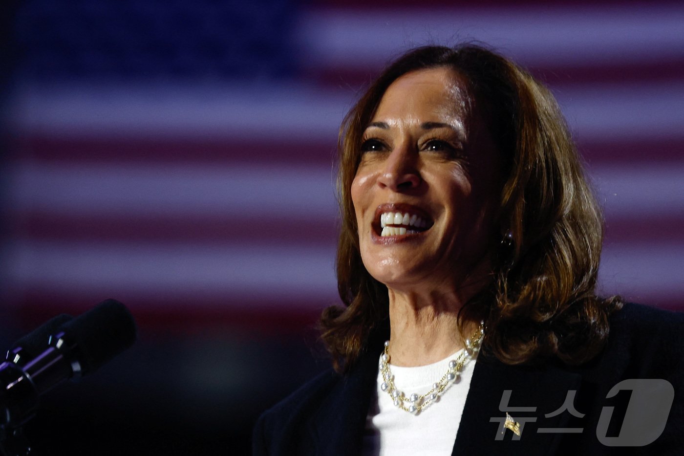 본문 이미지 - 12일(현지시간) 미국 민주당 대선후보인 카멀라 해리스 부통령이 노스캐롤라이나주 샬럿에서 열린 선거 유세에서 연설하고 있다. 2024.09.12 ⓒ 로이터=뉴스1 ⓒ News1 김지완 기자