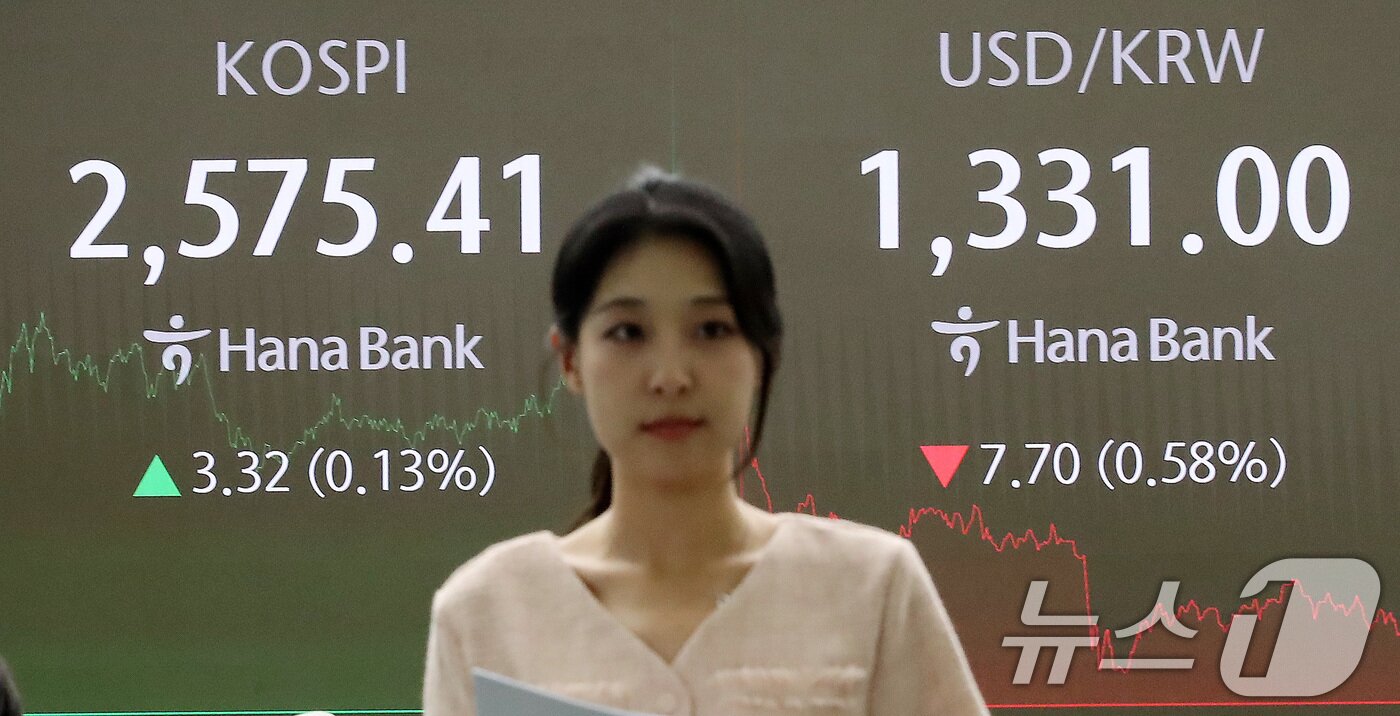 본문 이미지 - 13일 오후 서울 중구 하나은행 본점 딜링룸 전광판에 증시 종가가 표시되고 있다. 이날 코스피 지수는 전 거래일 대비 3.32p&#40;0.13%&#41; 오른 2,575.41로 코스닥 지수는 2.17p&#40;0.30%&#41; 오른 733.20으로 장을 마감했으며, 달러·원 환율은 7,70원 내린 1,331원을 보이고 있다. 2024.9.13/뉴스1 ⓒ News1 박세연 기자