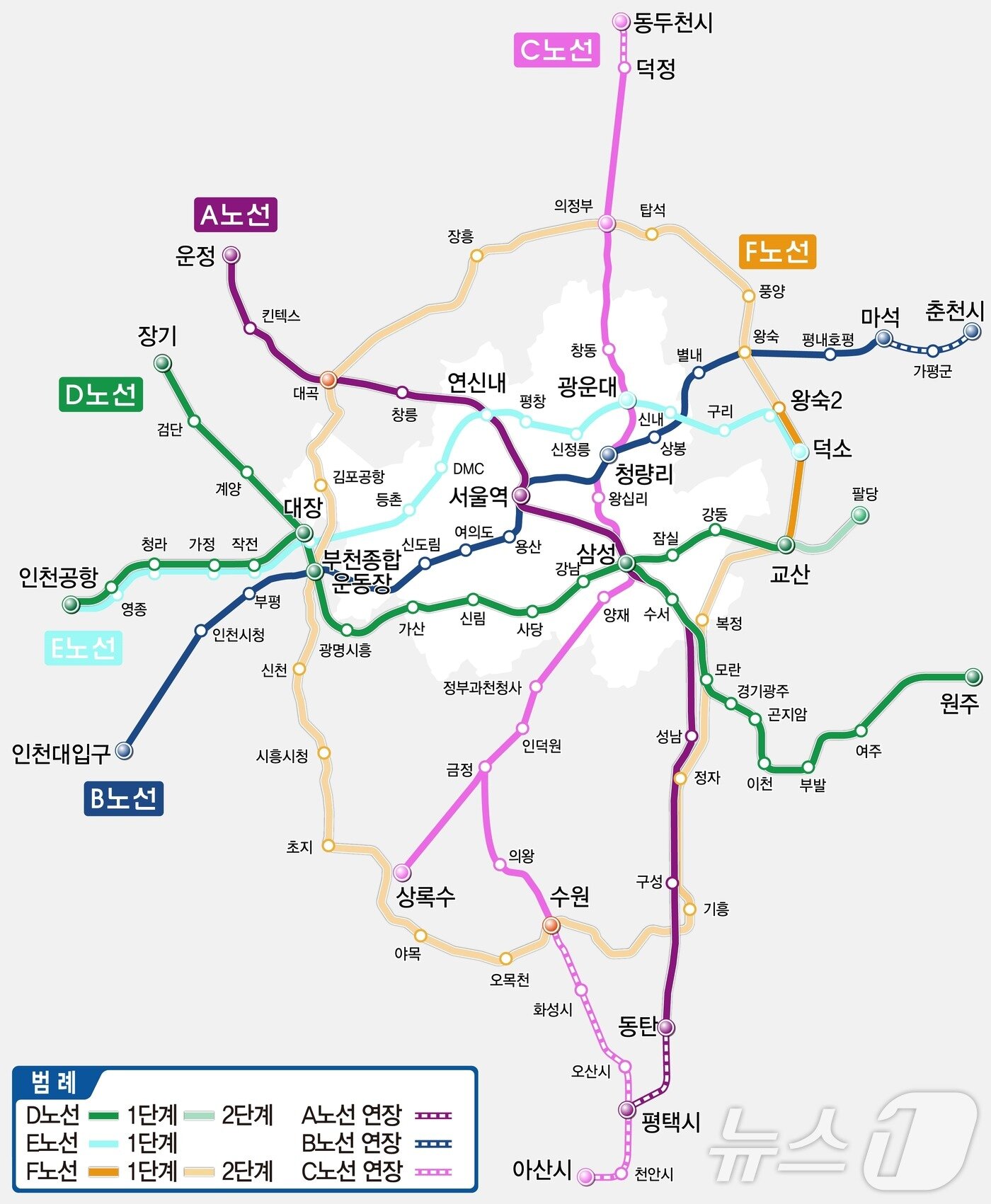 수도권광역급행철도&#40;GTX&#41; 노선도.&#40;국토부 제공&#41;2024.9.13/뉴스1