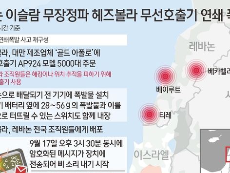 [그래픽] 레바논 이슬람 무장정파 헤즈볼라 무선호출기 연쇄 폭발