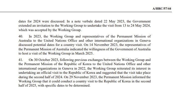 본문 이미지 - 제57차 유엔 인권이사회 제출된 WGAD 보고서 일부 갈무리