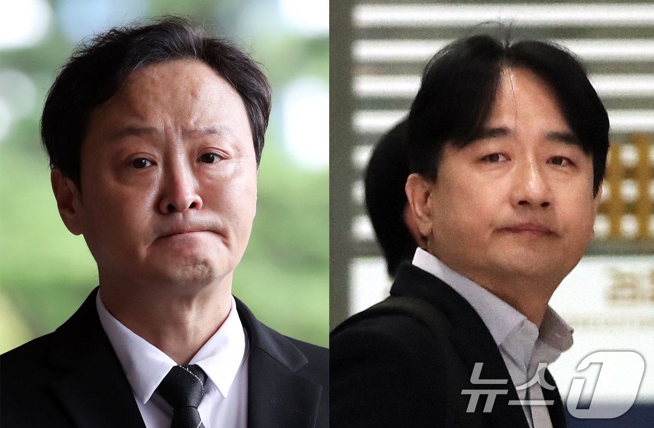 본문 이미지 - 류광진 티몬 대표(왼쪽)과 류화현 위메프 대표가 대규모 환불 지연 사태와 관련한 피의자 조사를 받기 위해 19일 오전 서울 서초구 서울중앙지검에 출석하고 있다. 2024.9.19/뉴스1 ⓒ News1 오대일 기자
