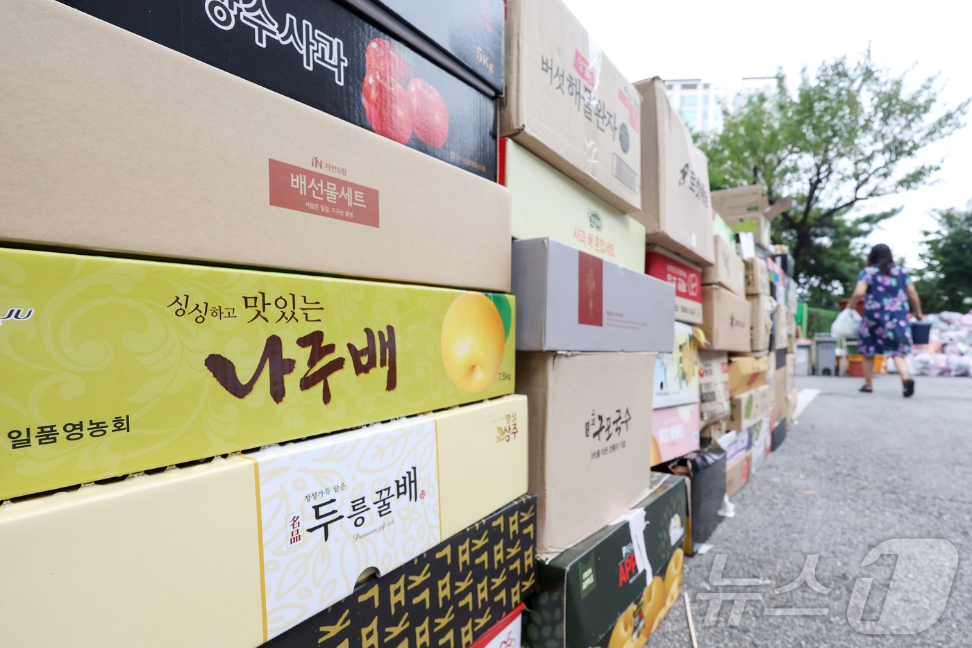본문 이미지 - 추석 명절 연휴가 지나고 이튿날인 19일 서울의 한 아파트단지 분리수거장에 명절 기간 동안 배출된 재활용 쓰레기가 수북이 쌓여 있다. 2024.9.19/뉴스1 ⓒ News1 민경석 기자