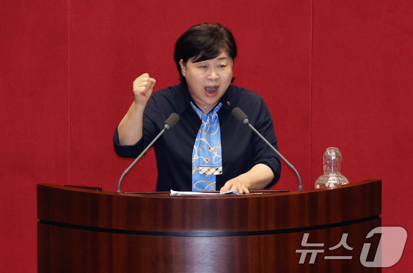 본문 이미지 - 서영교 더불어민주당 의원이 19일 오후 서울 여의도 국회에서 열린 제418회국회(정기회) 제8차 본회의에서 김건희 특검법 찬성 토론을 하고 있다. 2024.9.19/뉴스1 ⓒ News1 안은나 기자