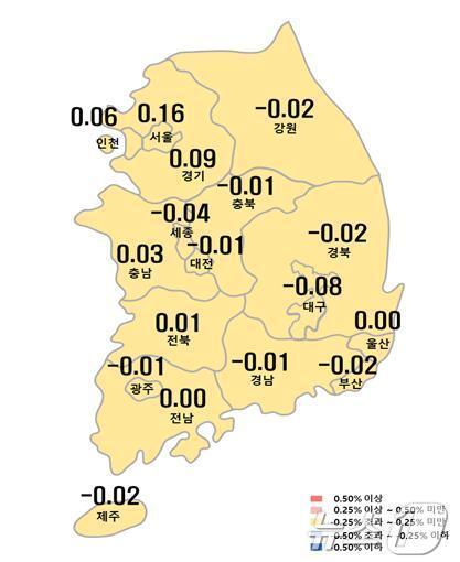 본문 이미지 - 시도별 아파트 매매가격지수 변동률.(한국부동산원 제공)/뉴스1 