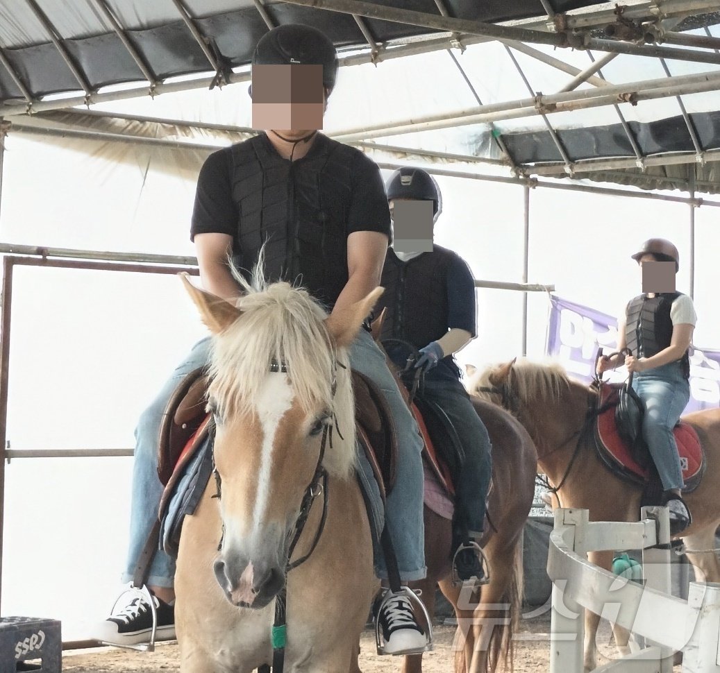 사고 직전 고 씨&#40;맨 뒤&#41; 일행이 말을 타고 있는 모습.&#40;피해자 제공&#41;./뉴스1