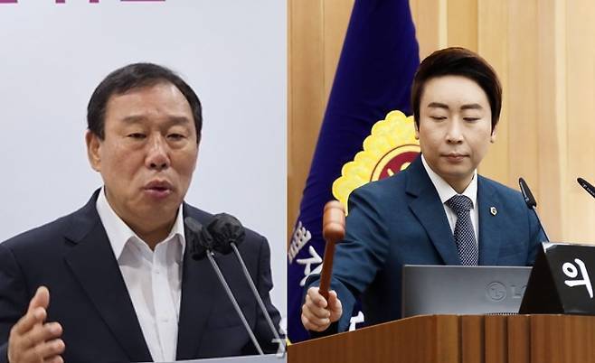 본문 이미지 -  최민호 세종시장(왼쪽)과 임채성 세종시의회의장. / 뉴스1