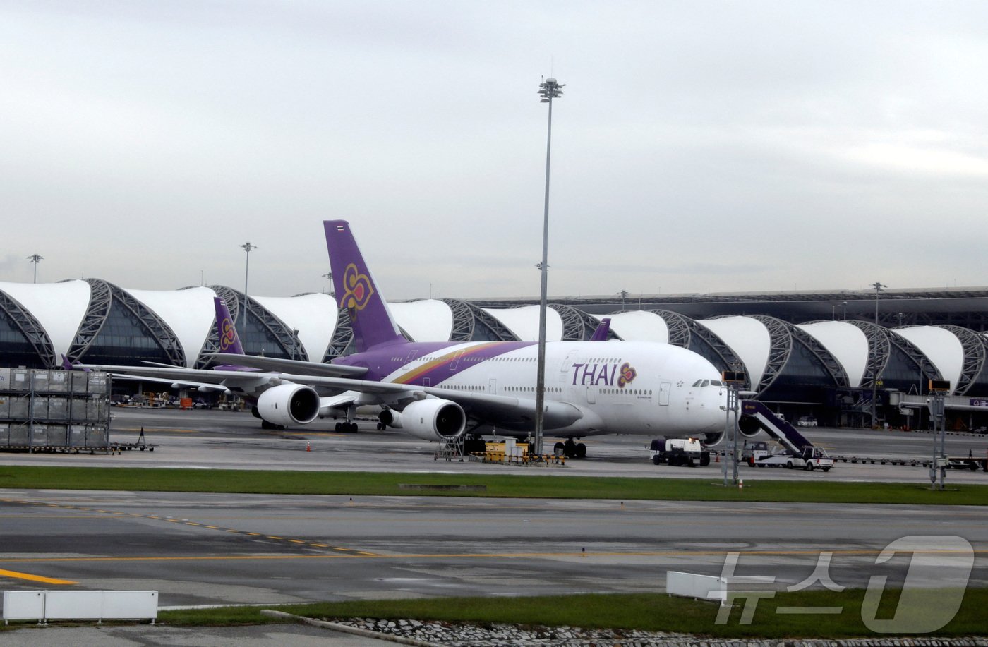 본문 이미지 - 2019년 9월 3일 태국 방콕 수완나품 국제공항에서 정류중인 타이항공 항공기. 2019.09.03 ⓒ 로이터=뉴스1 ⓒ News1 김지완 기자