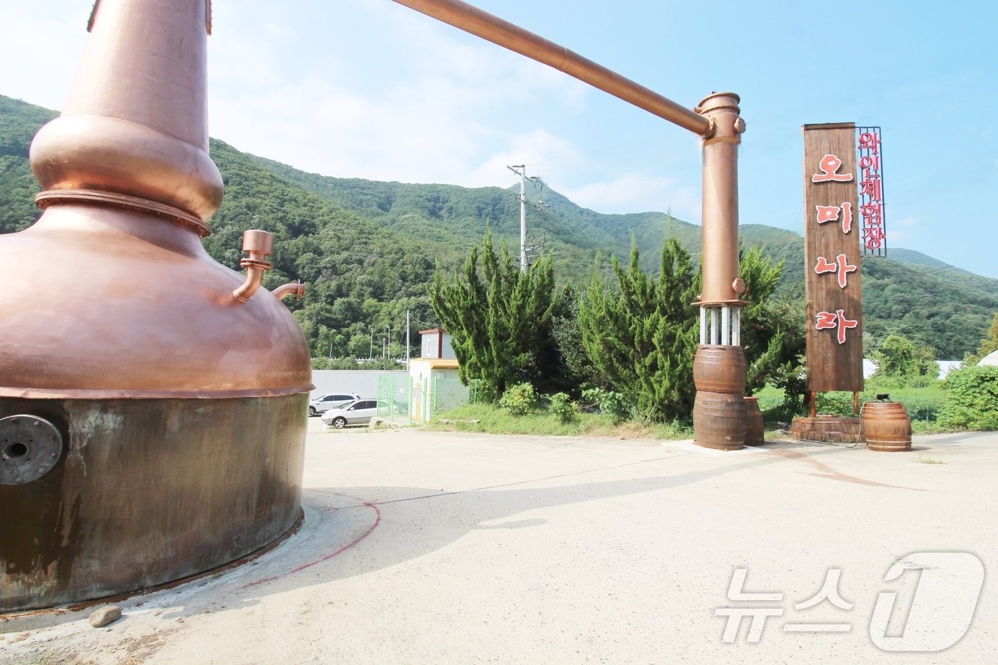 본문 이미지 - 오미나라 입구. 프랑스 코냐크 지방에서 볼 수 있는 샤랑트식 증류기를 전시해 와이너리의 정체성을 살렸다&#40;한국관광공사 제공&#41;