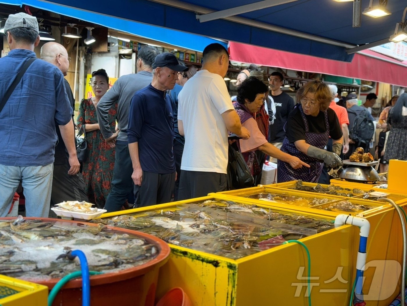 본문 이미지 - 28일 오후 2시 인천 소래포구어시장에는 해산물을 사러 온 손님들로 가득했다.2024.9.28 ⓒ News1 박소영 기자