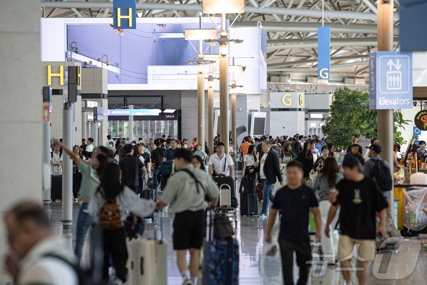본문 이미지 - 인천국제공항 출국장이 여행객들로 붐비고 있다. /뉴스1 ⓒ News1 이재명 기자