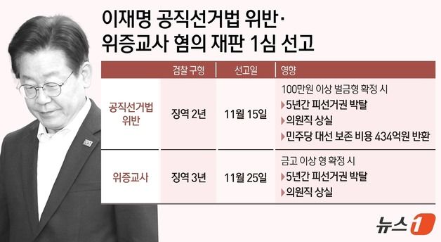 이재명 '운명의 11월' 선거법 15일 위증교사 25일 선고…法 판단은?