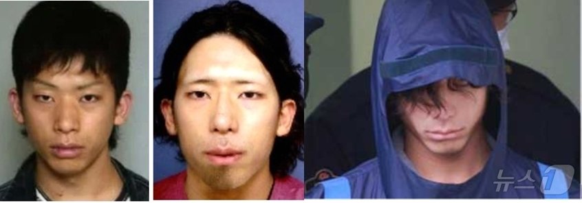 본문 이미지 -  성형전 이치하시 모습과 성형후&#40;가운데&#41;. 체포 직후 모습. 모두 조금씩 얼굴 모습이 변했다. &#40;SNS 갈무리&#41; 