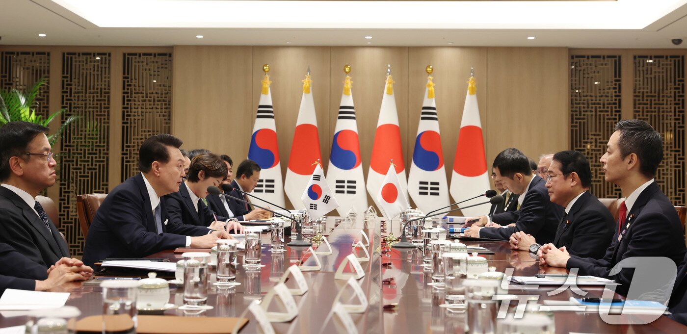 본문 이미지 - 윤석열 대통령이 6일 용산 대통령실에서 열린 기시다 후미오 일본 총리와의 한·일 확대 정상회담에서 발언하고 있다. &#40;대통령실 제공&#41; 2024.9.6/뉴스1 ⓒ News1 박지혜 기자