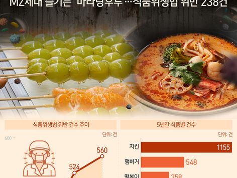 [오늘의 그래픽] MZ세대 즐기는 \'마라탕후루\'…식품위생법 위반 238건