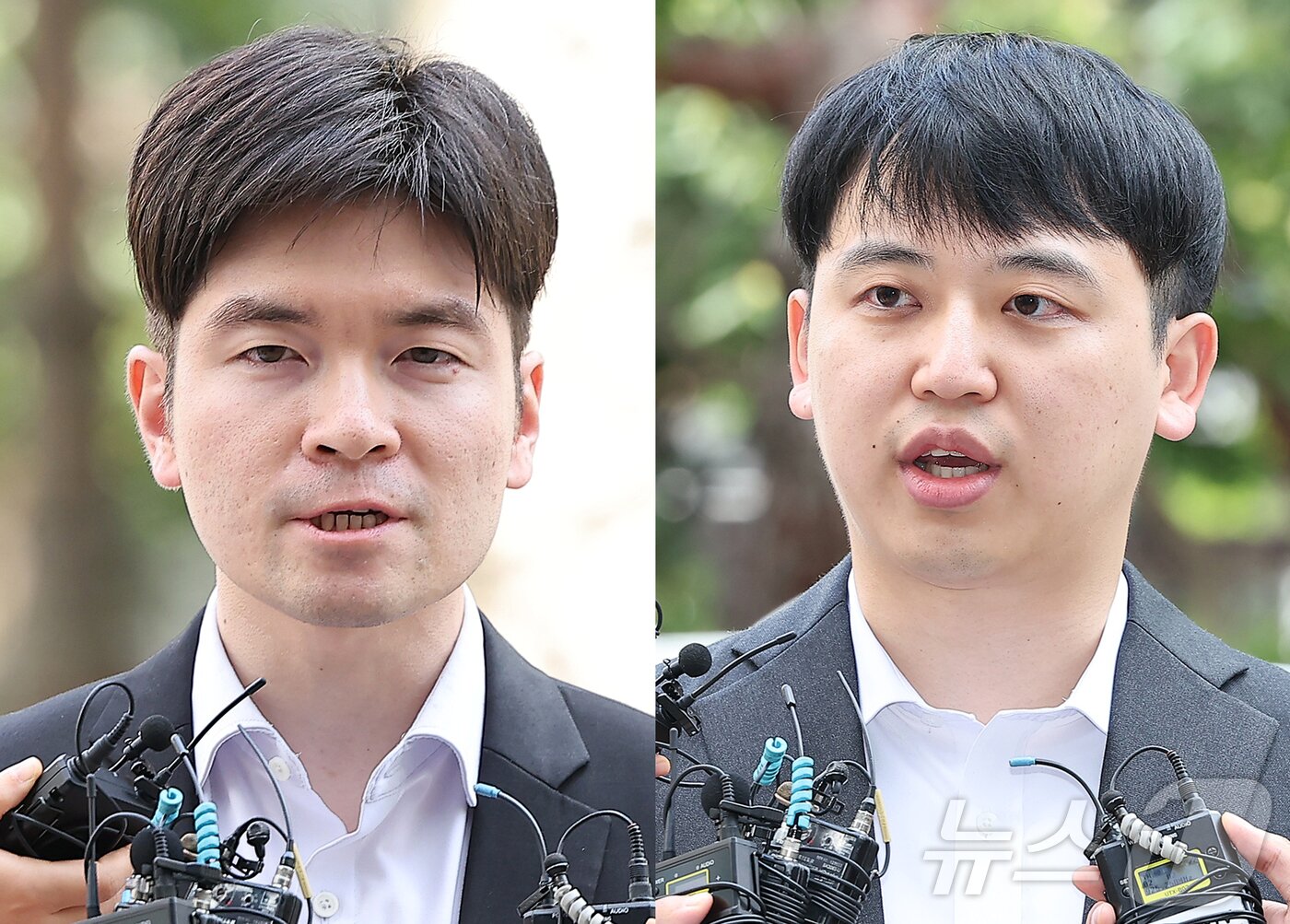 본문 이미지 - 김은식 세브란스병원 전공의 대표와 한성존 서울아산병원 전공의 대표(사진 오른쪽)가 9일 오전 서울 마포구 서울경찰청 광역수사단에서 대한의사협회(의협) 전·현직 간부들의 의료법 위반 방조 혐의 관련 참고인 조사에 참고인 신분으로 출석하고 있다. 2024.9.9/뉴스1 ⓒ News1 김진환 기자