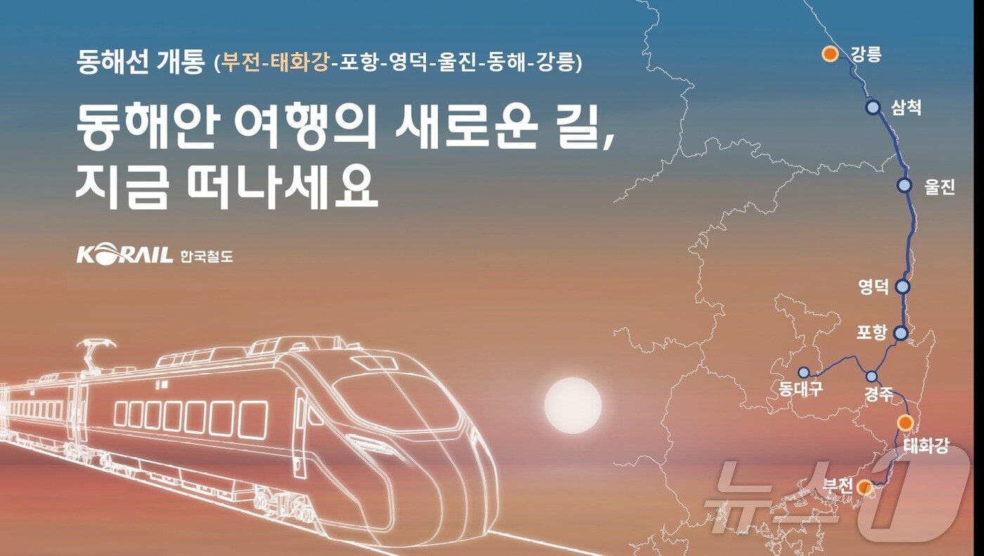 본문 이미지 - 1일 완전 개통된 동해선 ITX-마음 열차 노선도.(코레일 부산경남본부 제공)