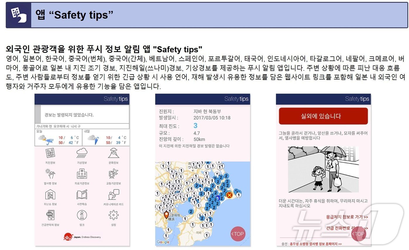 본문 이미지 -  일본정부관광국 홈페이지에서 소개하는 세이프티 팁스 앱