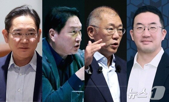 본문 이미지 - 국내 4대그룹 총수의 모습. 사진 왼쪽부터 이재용 삼성그룹 회장, 최태원 SK그룹 회장, 정의선 현대차그룹 회장, 구광모 LG그룹 회장(뉴스1 자료사진) ⓒ 뉴스1 김지영 디자이너