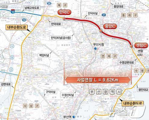 본문 이미지 - 만덕~센텀 도시고속화도로 위치도(부산시청 제공)
