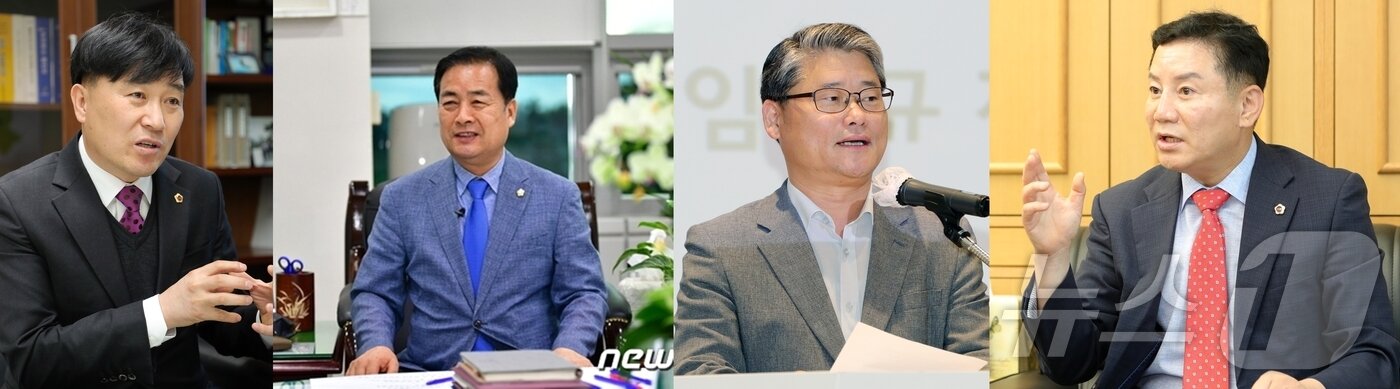 본문 이미지 - 오는 2026년 치러질 전북자치도 완주군수 선거에 출마가 예상되는 박재완 전 전북도의원, 서남용 완주군의원, 임상규 전 전북도 행정부지사, 송지용 전 전북도의장./뉴스1