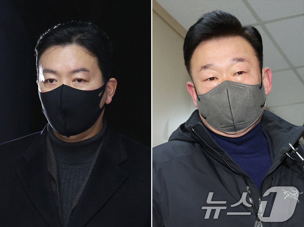 본문 이미지 - 김성훈 대통령경호처차장&#40;왼쪽&#41;과 이광우 경호본부장이 24일 오전 서울 서대문구 경찰청 국가수사본부 특별수사단에 출석하고 있다. 특수단은 김 차장과 이 본부장을 불러 특수공무집행방해 혐의를 조사한다. 2025.1.24/뉴스1 ⓒ News1 장수영 기자