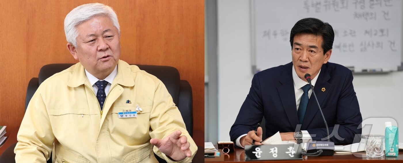 본문 이미지 - 2026년 치러지는 제9회 전국동시자방선거에서 전북자치도 무주군수 출마가 예상되는 황인홍 군수&#40;왼쪽&#41;와 윤정훈 전북도의원./뉴스1