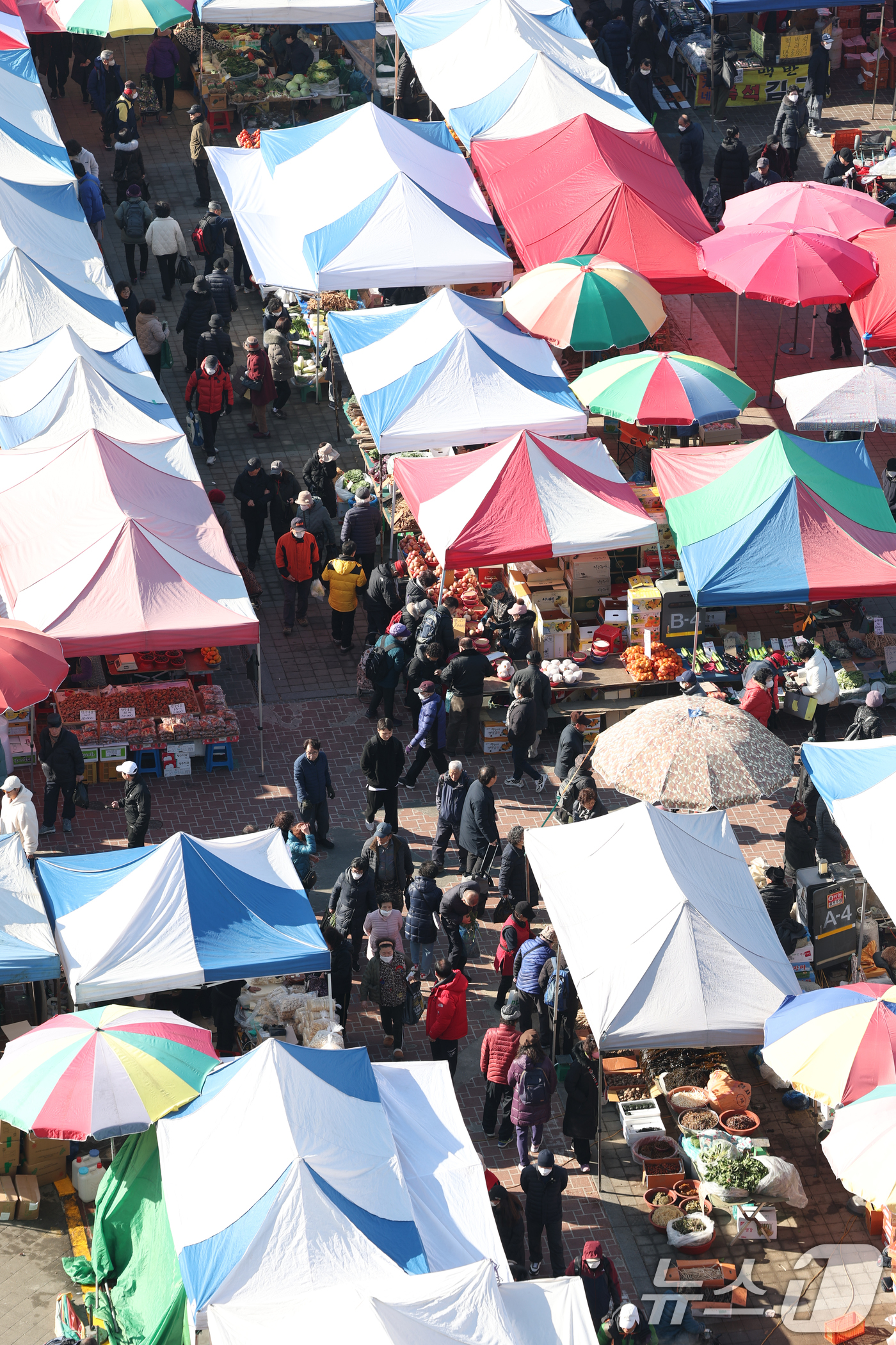 (성남=뉴스1) 김영운 기자 = 설 연휴를 앞둔 24일 경기 성남시 중원구 모란민속5일장에서 시민들이 제수용품 구매를 하고 있다. 2025.1.24/뉴스1