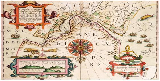 본문 이미지 - 17세기에 그려진 페르디난드 마젤란의 해협 지도(해양수산부 제공)