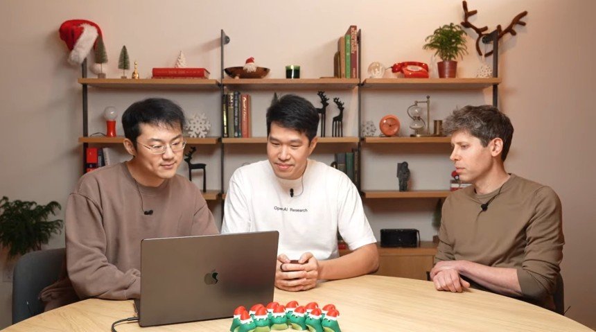 본문 이미지 - 샘 올트먼 오픈AI 대표&#40;오른쪽&#41;와 개발자들이 초고성능 추론 AI 모델 &#39;o3&#39;와 소형 모델 &#39;o3 미니&#39;를 공개하고 있다.&#40;오픈AI 유튜브 화면 갈무리&#41;