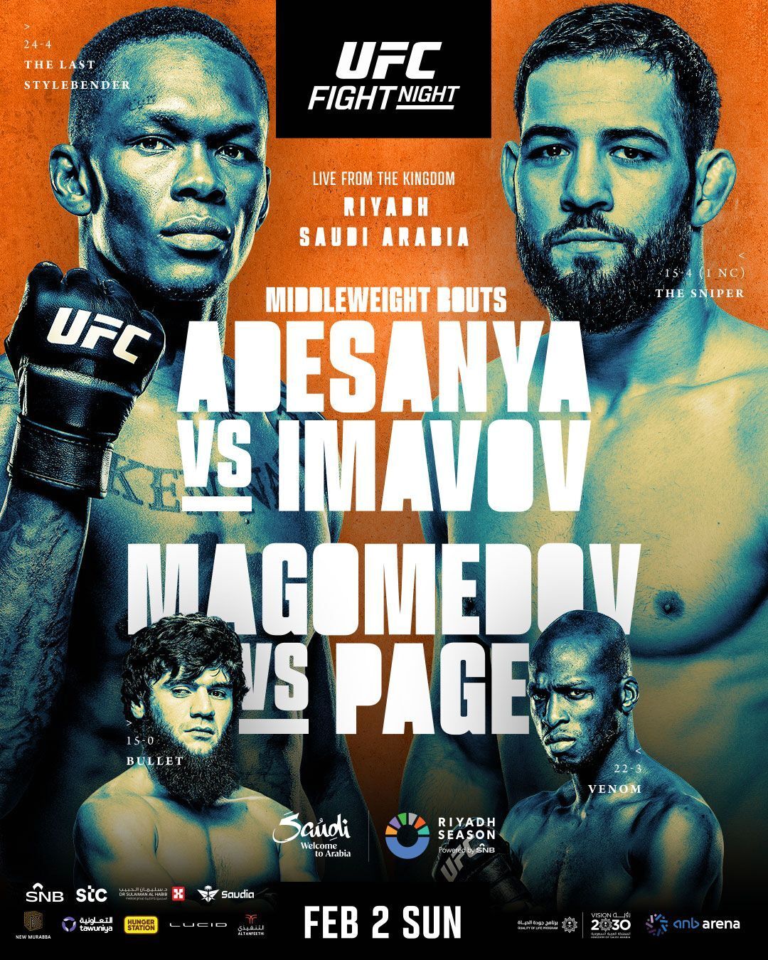 본문 이미지 - 아데산야와 이마보프가 2월 2일 UFC 파이트나이트에서 맞붙는다.&#40;UFC 제공&#41;