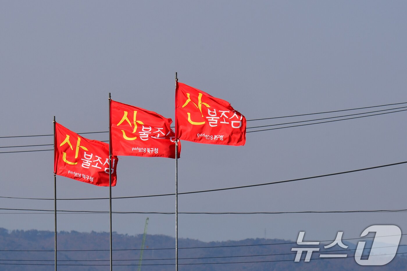 본문 이미지 - 산불조심을 알리는 깃발이 바람에 펄럭이고 있다.&#40;자료사진&#41;/뉴스1 DB