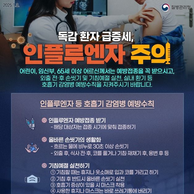 인플루엔자 환자 급증…전남도, 감염병 예방수칙 준수 당부