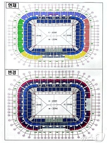 본문 이미지 - 울산시의 설명자료에 첨부된 문수축구경기장 3층 관람석의 현황 및 변경안.(울산시 제공)