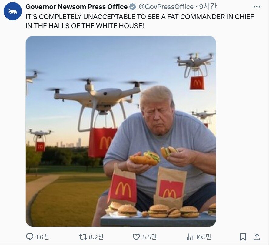 본문 이미지 - 개빈 뉴섬 캘리포니아 주지사 홍보실 X 갈무리  