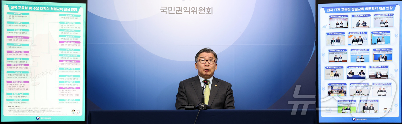 (세종=뉴스1) 김기남 기자 = 유철환 국민권익위원장이 1일 오전 세종시 정부세종청사에서 미래세대가 일상에서 청렴을 배우는 교육환경 조성을 위해  전국 17개 시·도 교육청과  청 …