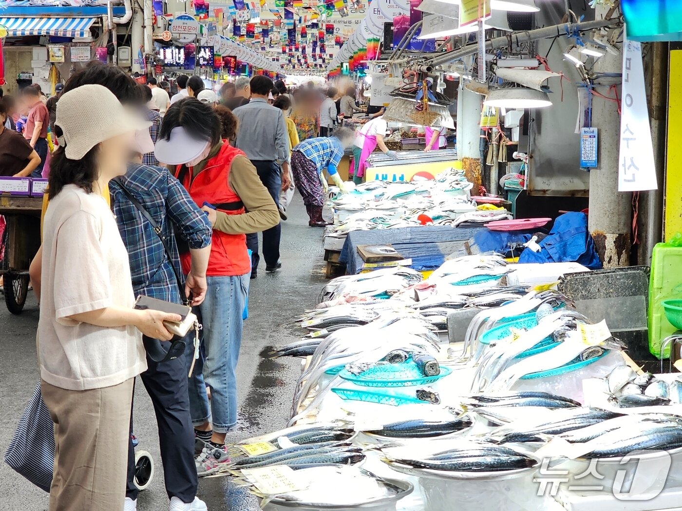본문 이미지 - 1일 마산어시장을 찾은 시민이 생선가게를 둘러보고 있다. 2025.10.1 ⓒ 뉴스1 박민석 기자