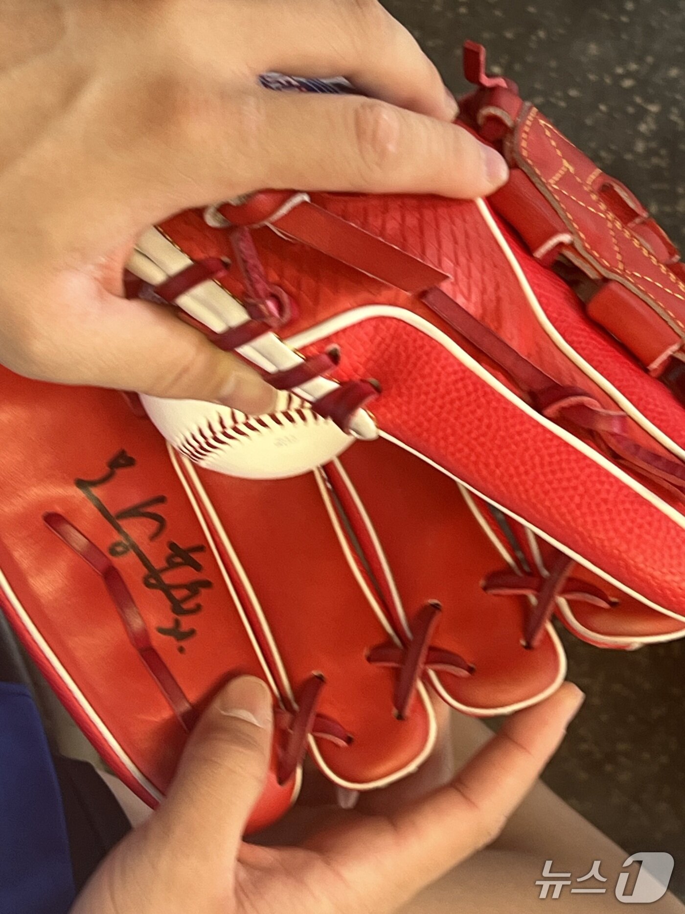 본문 이미지 - 삼성 라이온즈 투수 이호성의 글러브에는 오승환 사인이 있다. 2025.10.11/뉴스1 ⓒ News1 이상철 기자