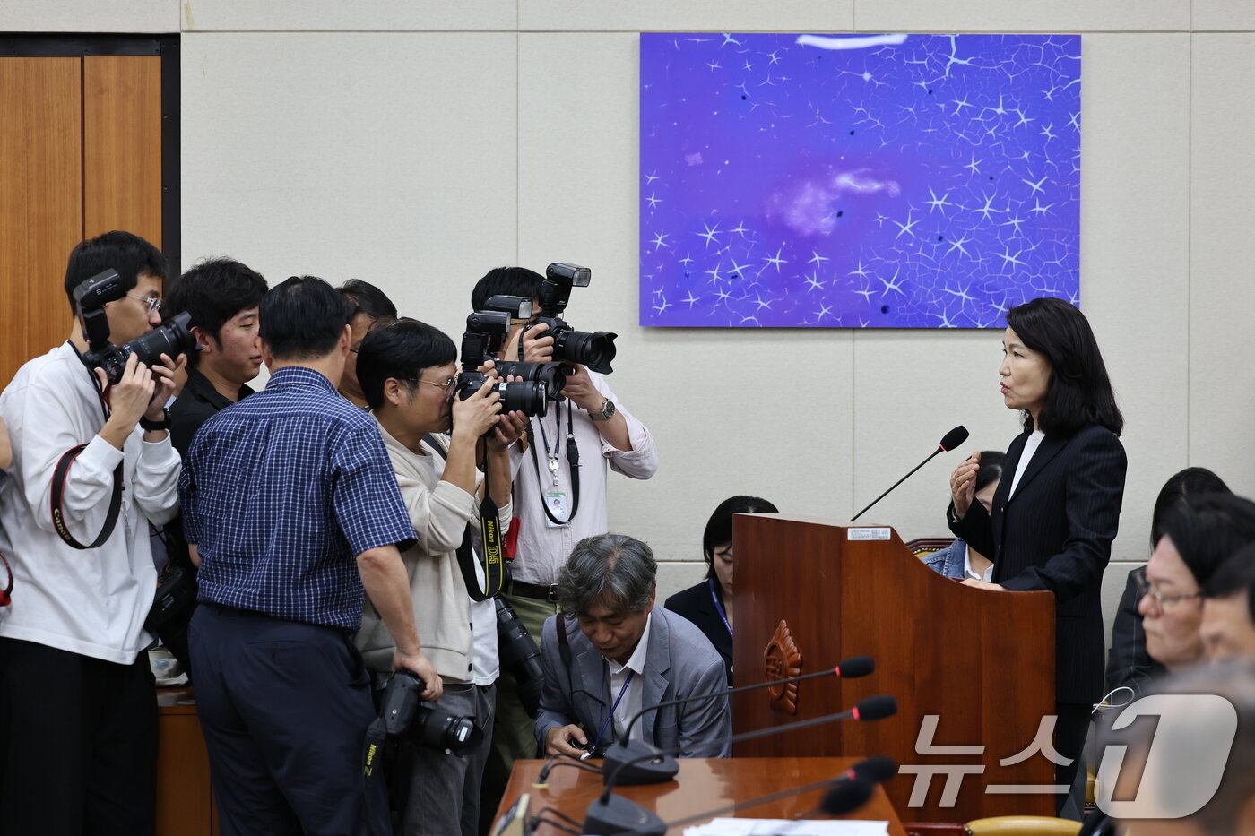 본문 이미지 - 이진숙 전 방송통신위원장이 14일 서울 여의도 국회에서 열린 과학기술정보방송통신위원회 방송통신위원회 등에 대한 국정감사에 출석해 인사말을 하고 있다. 2025.10.14/뉴스1 ⓒ News1 이승배 기자