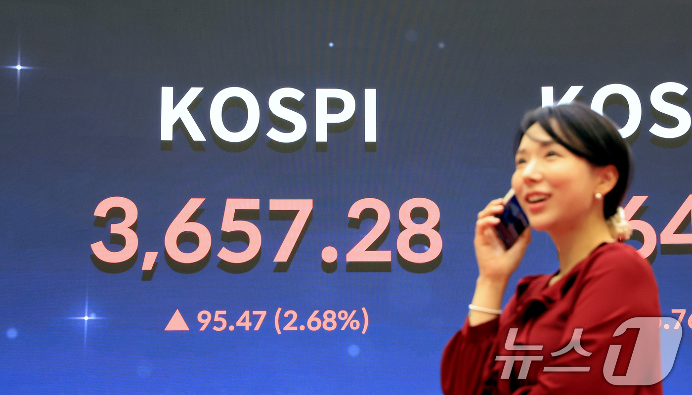 (서울=뉴스1) 이호윤 기자 = 코스피가 3,650을 돌파하며 사상 최고치를 경신한 15일 오후 서울 여의도 한국거래소 현황판에 종가가 표시돼 있다.이날 코스피는 전거래일보다 95 …
