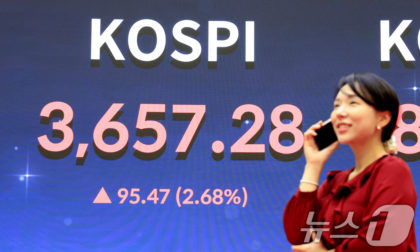 (서울=뉴스1) 이호윤 기자 = 코스피가 3,650을 돌파하며 사상 최고치를 경신한 15일 오후 서울 여의도 한국거래소 현황판에 종가가 표시돼 있다.이날 코스피는 전거래일보다 95 …