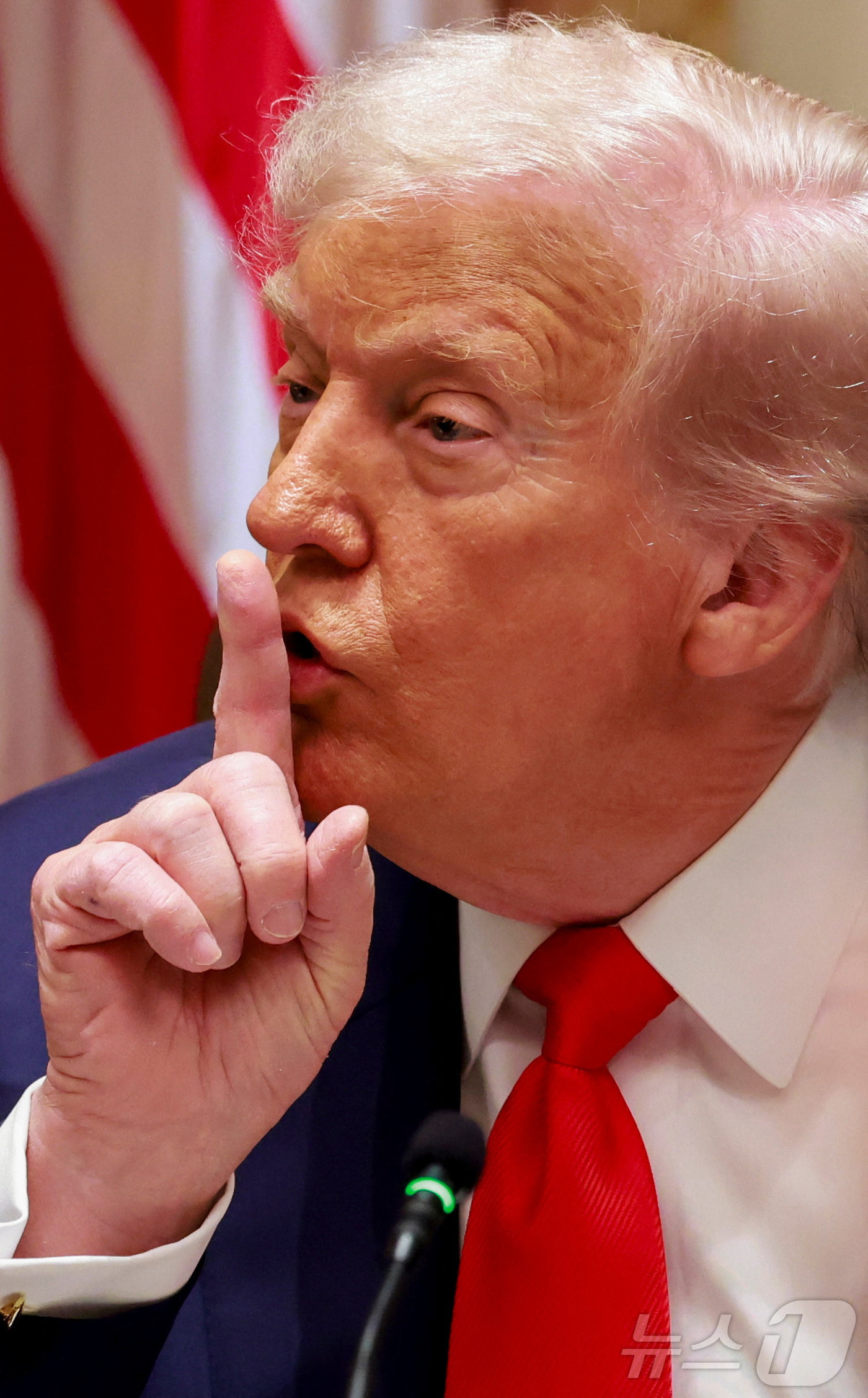 (워싱턴DC 로이터=뉴스1) 이정환 기자 = 도널드 트럼프 미국 대통령이 14일(현지시간) 미국 워싱턴 D.C. 백악관 내각 회의실에서 하비에르 밀레이 아르헨티나 대통령과의 오찬을 …