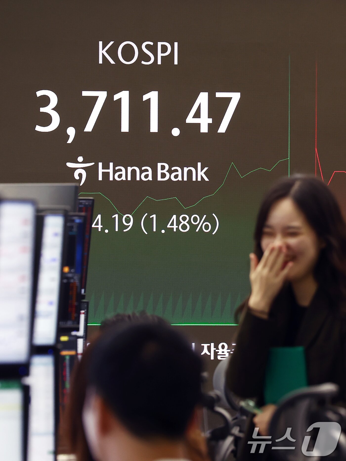 본문 이미지 - 16일 오전 서울 중구 하나은행 딜링룸 전광판에 개장 시황이 나오고 있다.  2025.10.16/뉴스1 ⓒ News1 김민지 기자